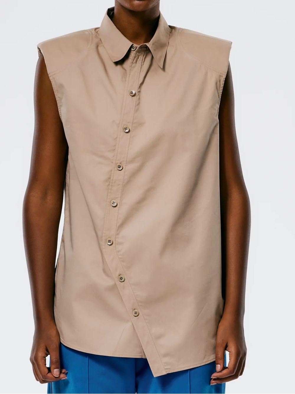 TIBI Eco Poplin Sleeveless Shoulderpad Shirt - Size 8
